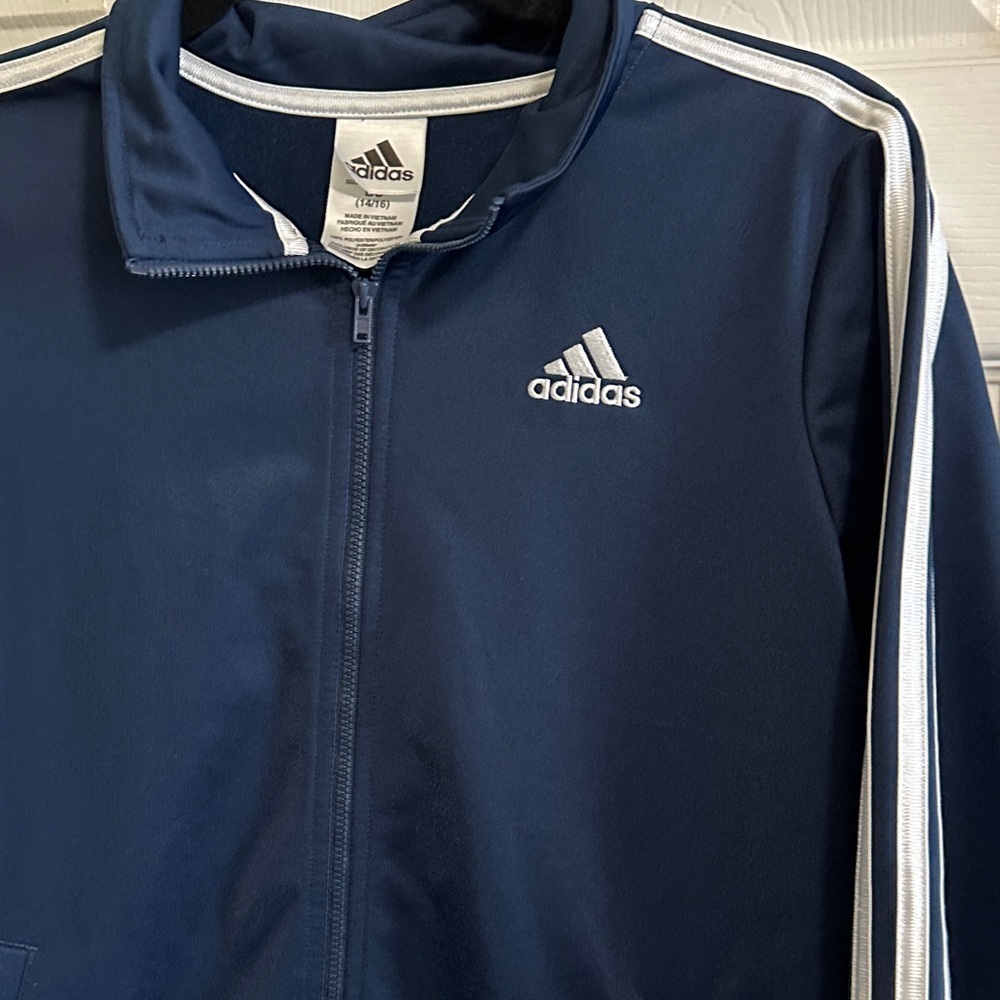 Adidas Kids Dark Blue Jacket with White Stripes Large (14/16) - Picture 3 of 5